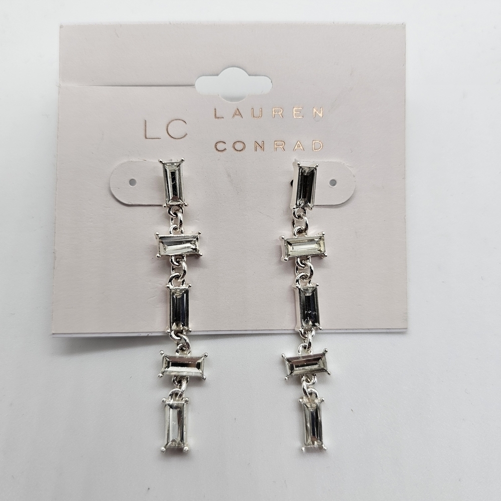 LC Lauren Conrad Silver Sparkly Dangle Earrings